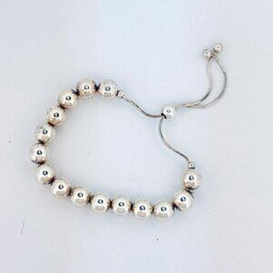 Estate Vintage Sterling Silver 960 Beaded Adjustable Slider Bracelet 6.8g